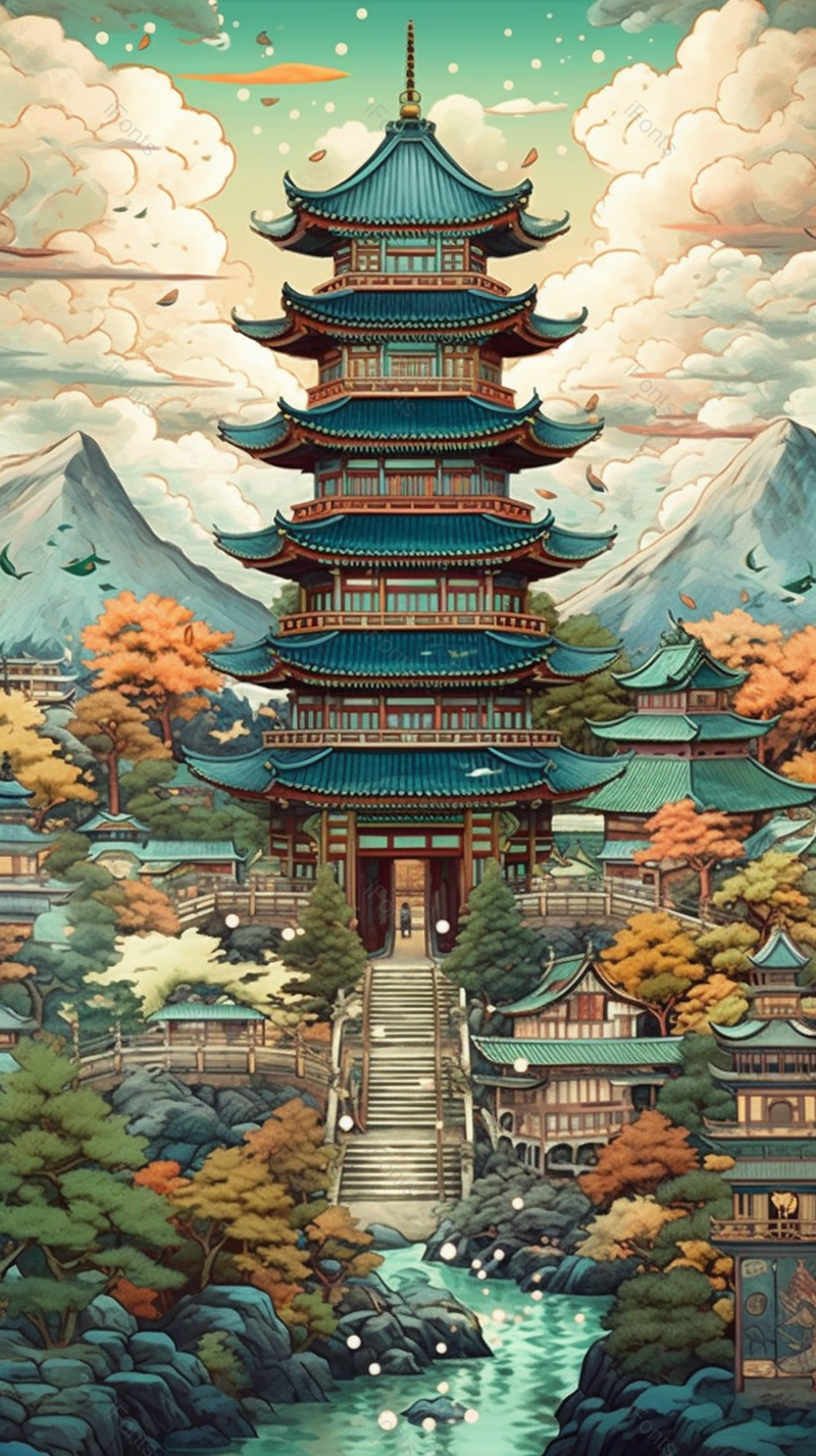 中式古建筑宝塔插图,插画/手绘图,插画/手绘图库,插画/手绘图下载,插画/手绘